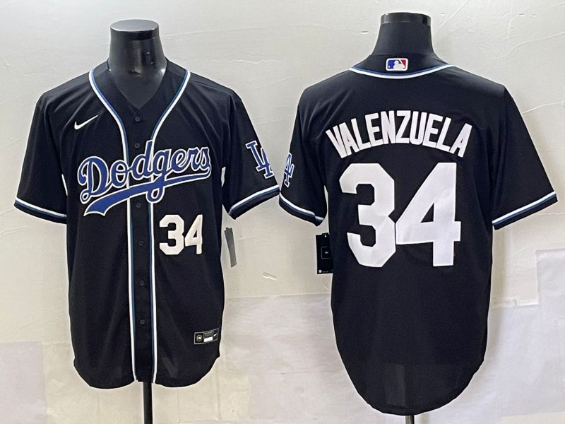 Men 2025 Los Angeles Dodgers #34 Valenzuela Black Three generations Fashion Nike MLB Jersey style 7042->los angeles dodgers->MLB Jersey